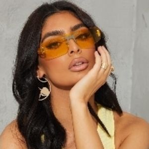Yellow Frameless Square Frame Gold Trim Sunglasses